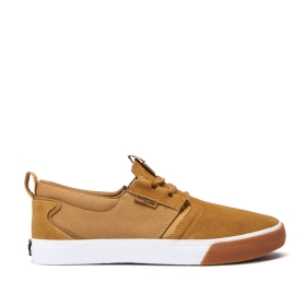 Supra Mens FLOW Tan/White/Gum Low Top Shoes | CA-61021